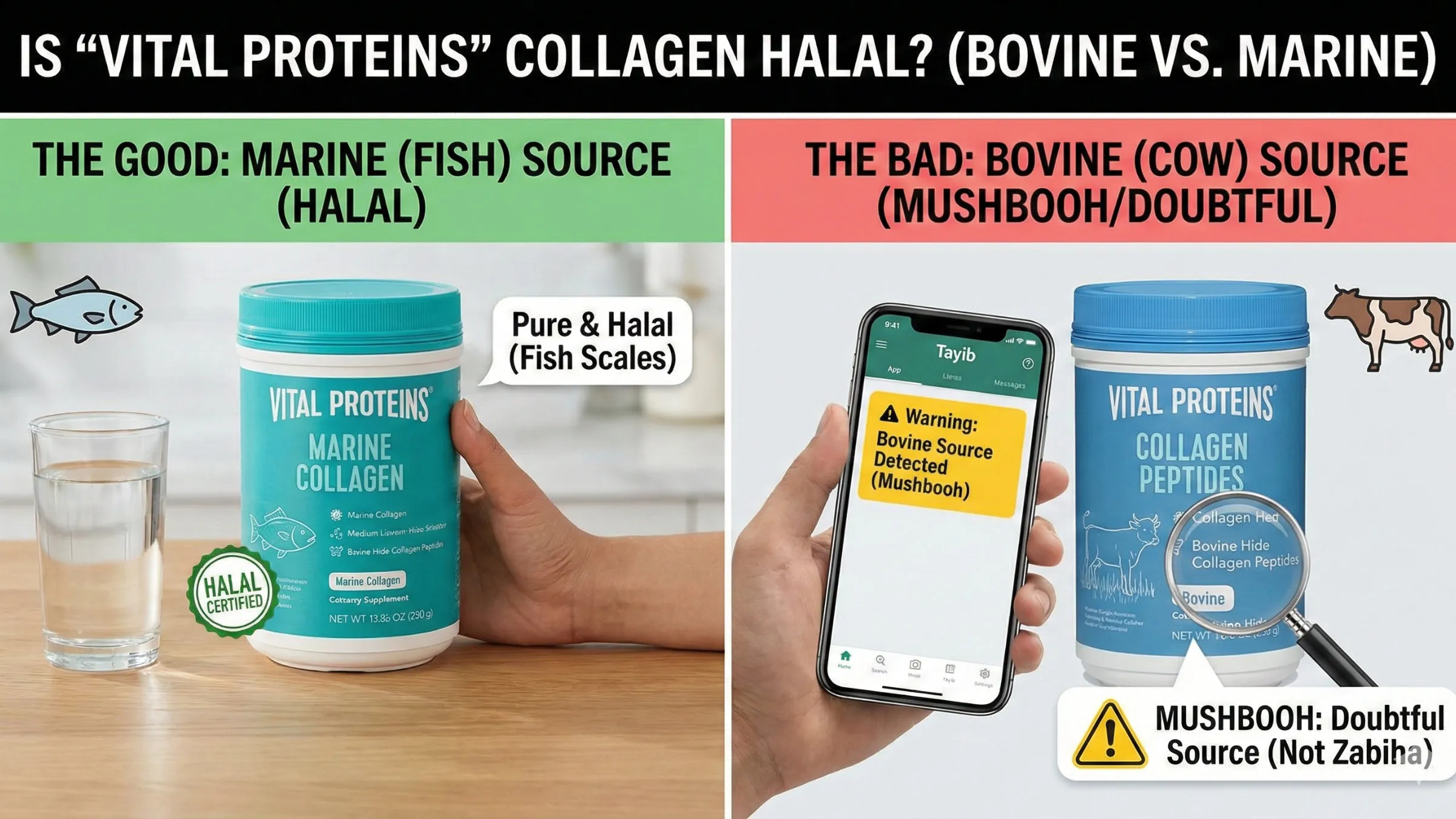 Is 'Vital Proteins' Collagen Halal? (Bovine vs. Marine)